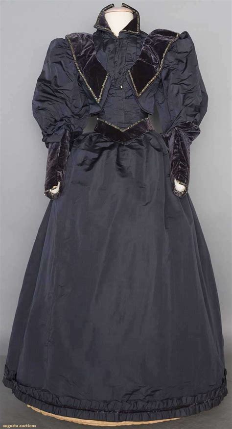 Blue Grey Silk And Velvet Dress C 1895 2 Piece Silk Faille Bodice W