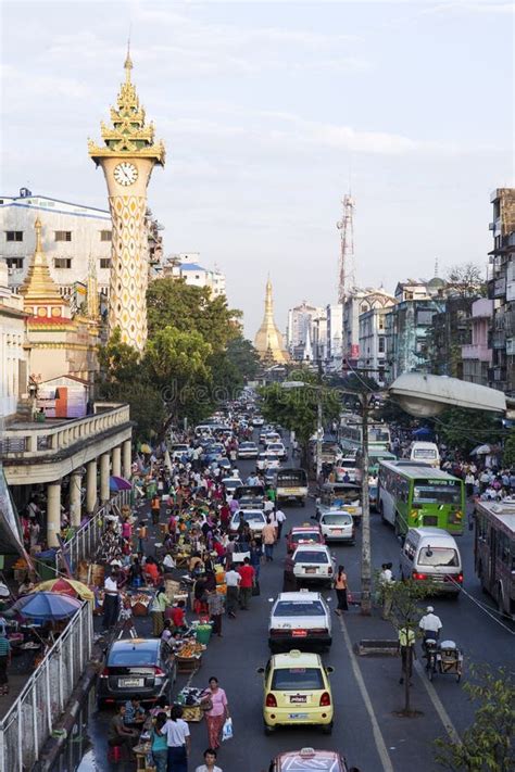 Yangon Downtown Street With Old Houses And Cars Editorial Photo Image