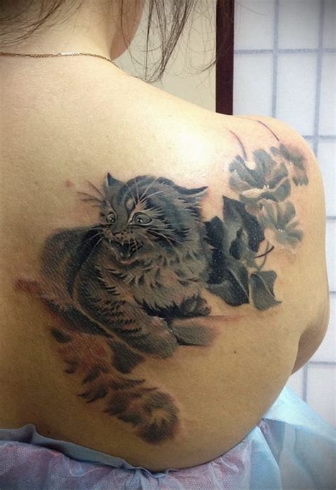 Tattoo Cat On The Shoulder Blade 03122019 №008 Cat Tattoo