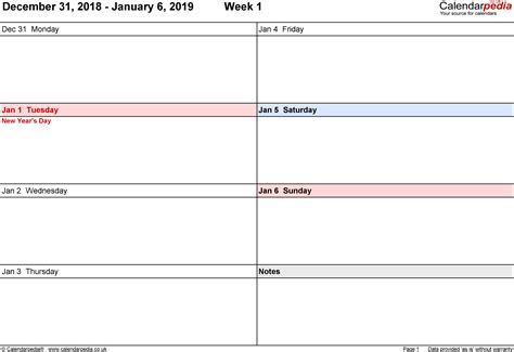 Weekly Calendar 2019 Uk Free Printable Templates For Pdf