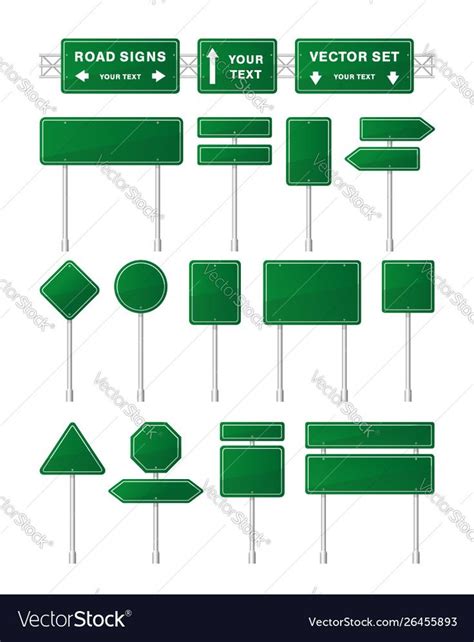Vector Set Of Green Road Signs And Arrow Isolated On White Background