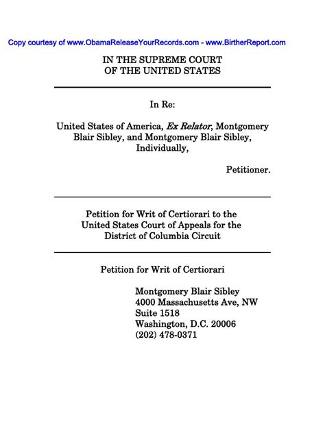 The primary means to petition the court for review is to ask it to grant a writ of certiorari. Montgomery Sibley Petition for Writ of Certiorari - United ...