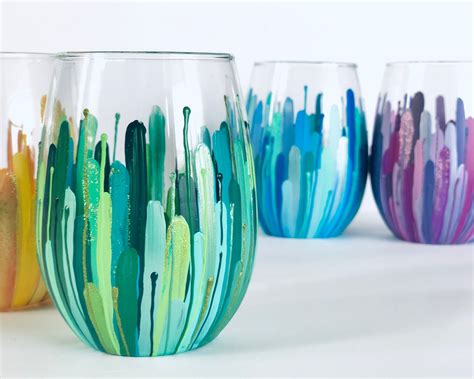 Rainbow Collection Color Burst Wineglass Set Of 6 Hand Etsy