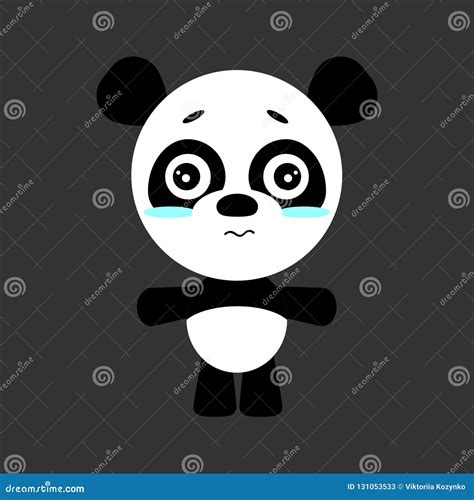 Cute Vector Panda Cartoon Sad Character Gray Background Flat Design