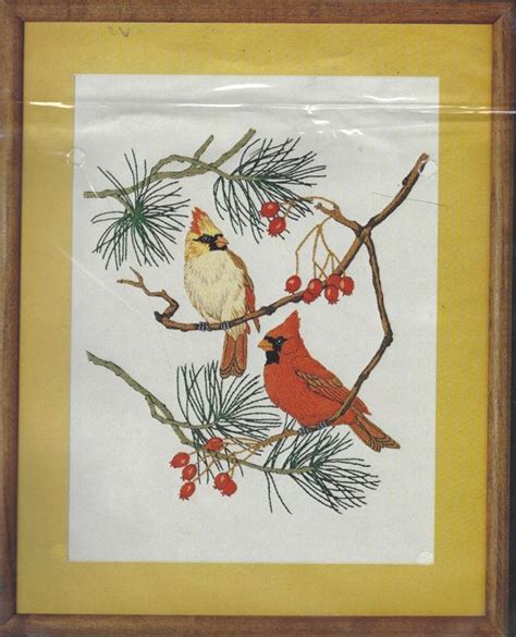 1970s Cardinals In Pine Dimensions Crewel Embroidery Kit 1131 Etsy