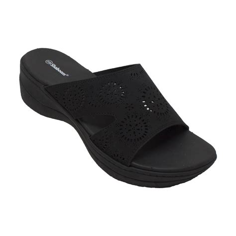 Shaboom Womens Comfort Curved Slide Sandals Black