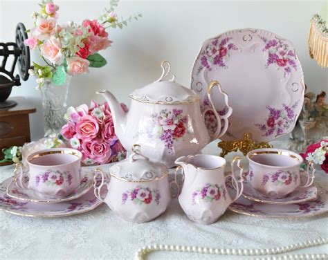 Two Person Tea Set Vintage Porcelain Slav Porcelain Pink Tea Etsy