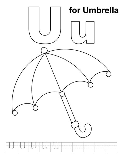 U For Umbrella Coloring Page With Handwriting Practice Download Free