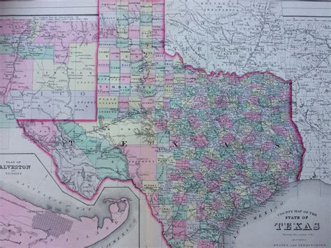 1888 Texas Large Rare Original Antique Mitchell Map County Etsy