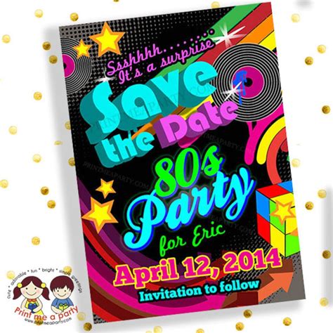Retro Save The Date 80s Party Invitations 80s Party Invites Etsy
