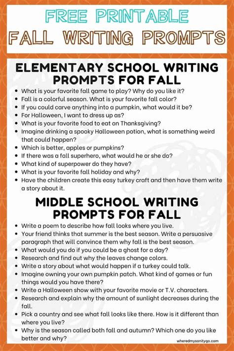20 Fall Writing Prompts For Kids Elementary And Middle School Journals