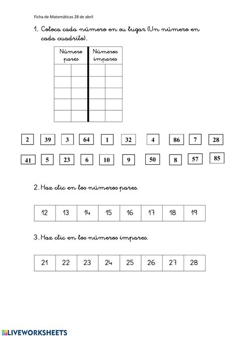Números Pares E Impares Ficha Interactiva Periodic Table Activities