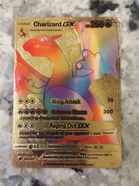 Mavin Pokemon Gold Foil Charizard Gx Card Hp 250 Rainbow 150147
