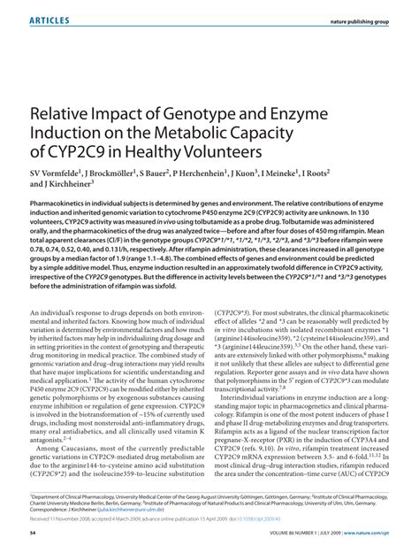 PDF Relative Impact Of Genotype And Enzyme Induction On The Metabolic