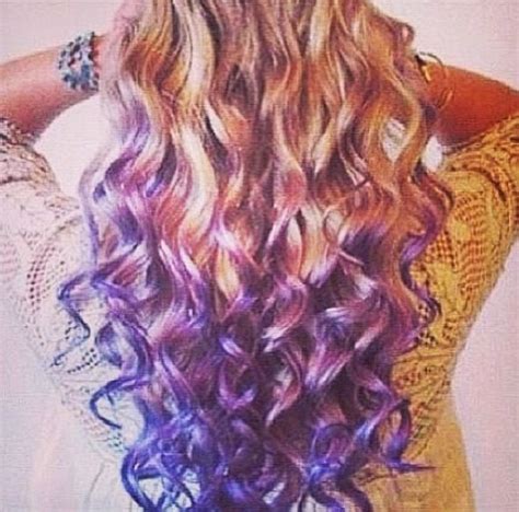 Curly Blond Hair And Purple Dyed Ends Hair Styles