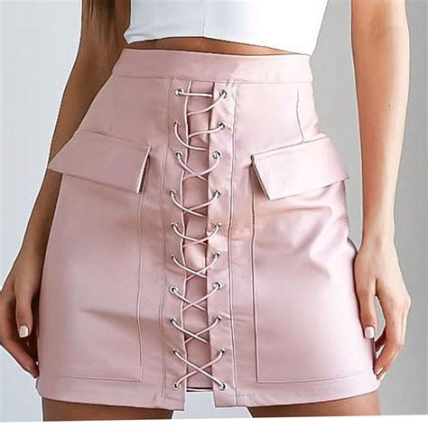Lace Up Women Skirts High Waist Mini Pu Leather Skirt Sexy Club Wear Black Bodycon Pencil Skirt