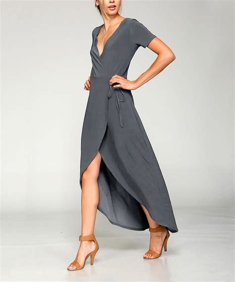 Steel Gray Tulip Hem Wrap Dress Womens Maxi Dresses Maxi Wrap Dress
