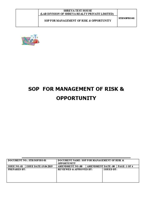 Sop For Management Of Risk And Opportunity Pdf Risk Management Risk