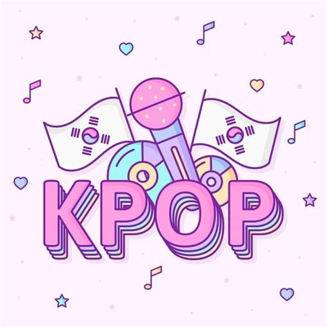 The Kpop Logo With Music Notes And Flags In The Background On A Pink Background
