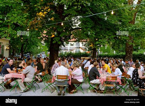 Beer Garden Aying Upper Bavaria Stock Photo Alamy