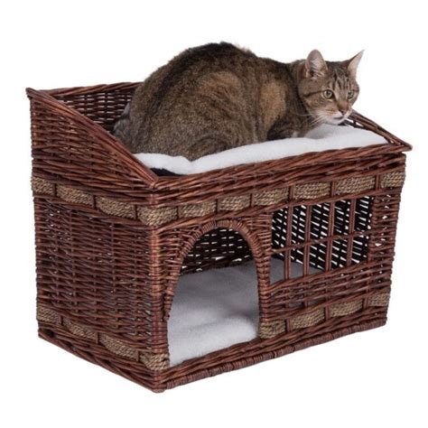 Wicker Cat Baskets Brown Pillow House Kitten Carrier Beds 2 Tier Floors
