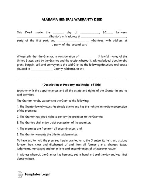 Alabama Deed Forms And Templates Free Word Pdf Odt