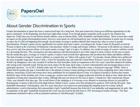 About Gender Discrimination In Sports Free Essay Example Words