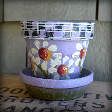 Daisy Flower Pot Handpainted Terra Cotta By Paxtonvalleyfolkart