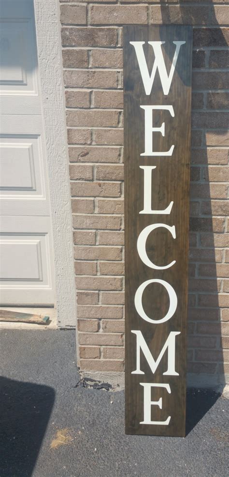 This vertical welcome sign is permanent vinyl on wood. WELCOME Front porch wooden sign, front porch sign, Welcome ...