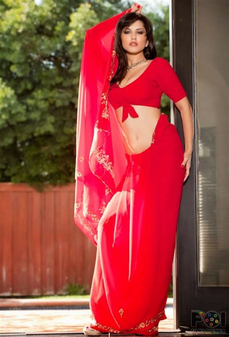 Actress Model Sunny Leone Hot Exclusive Pictures In Red Saree Hot
