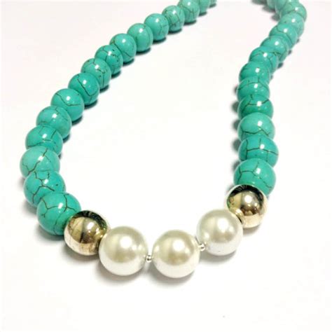 Turquoise Pearl Necklace Turquoise Jewelry Gemstone Etsy