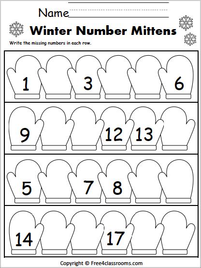Free Winter Missing Numbers Worksheet 1 To 20
