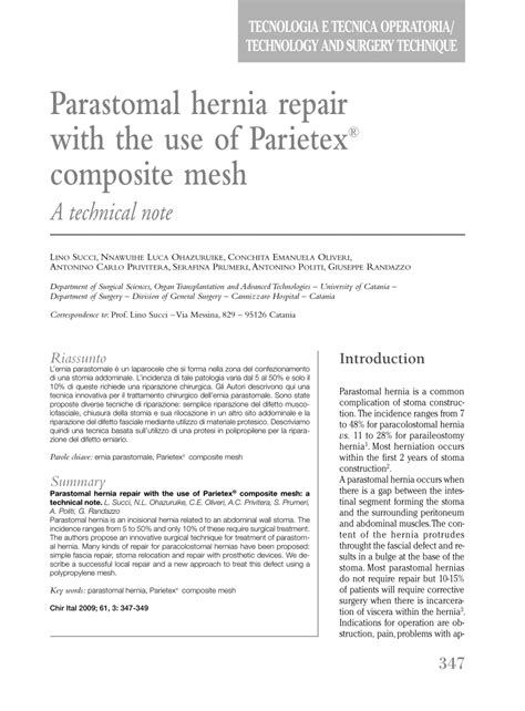 Pdf Parastomal Hernia Repair With The Use Of Parietex Composite Mesh