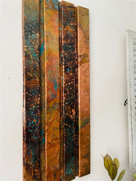 Modern Copper Patina Wall Art Weathered Pure Copperfolded Etsy
