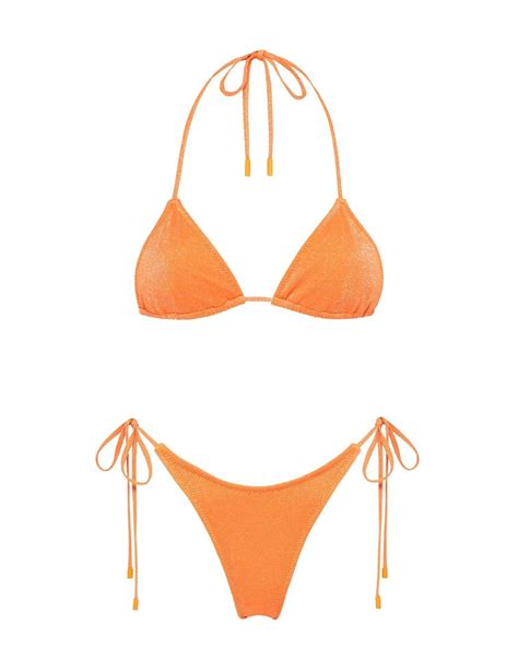 A Side Tie Bikini In Orange Lurex Sparkle Fully Adjustable Triangle