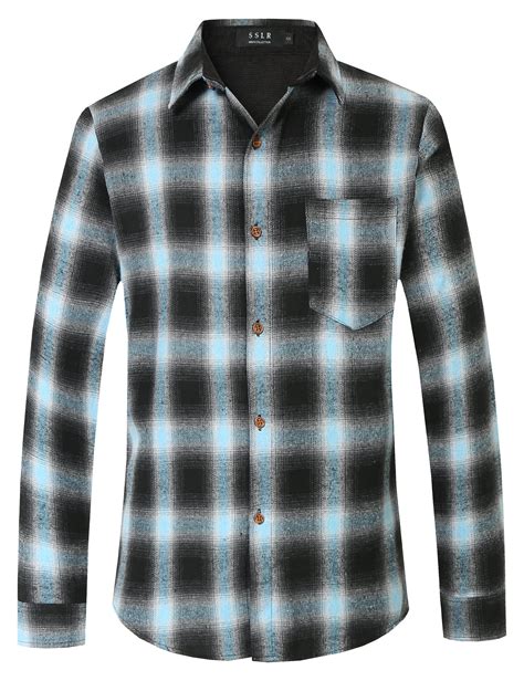 Sslr Flannel Shirts For Men Long Sleeve Button Down Shirt Lightweight Plaid Brushed Casual
