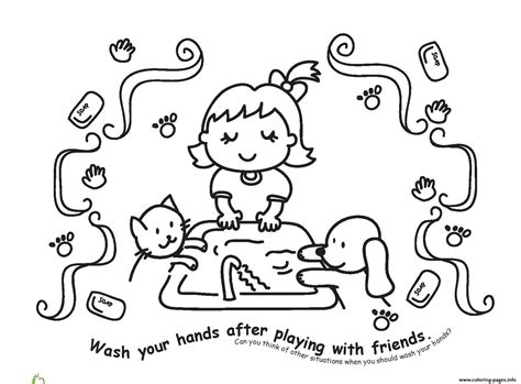 wash  hands  playing  friends coloring pages printable