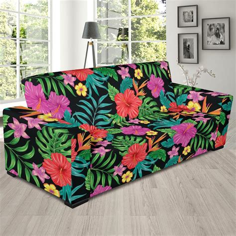 Hibiscus Red Hawaiian Flower Sofa Slipcover Jorjune