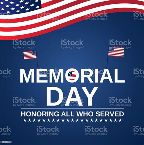 Memorial Day Blue Background With American Flag Remember And Honor