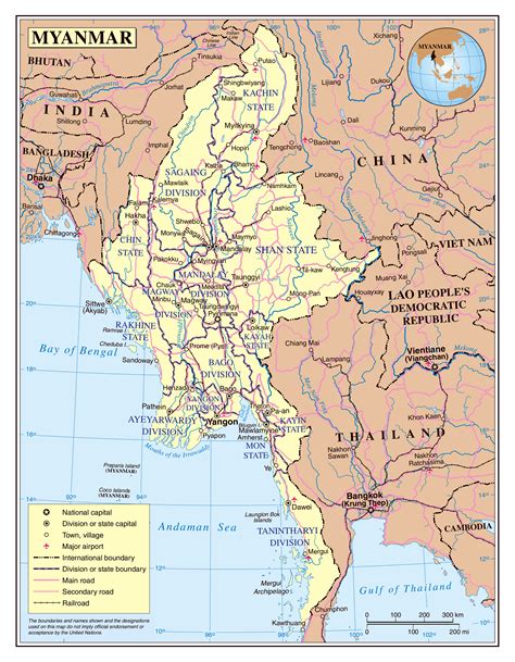 Large Detailed Political And Administrative Map Of Myanmar With Roads