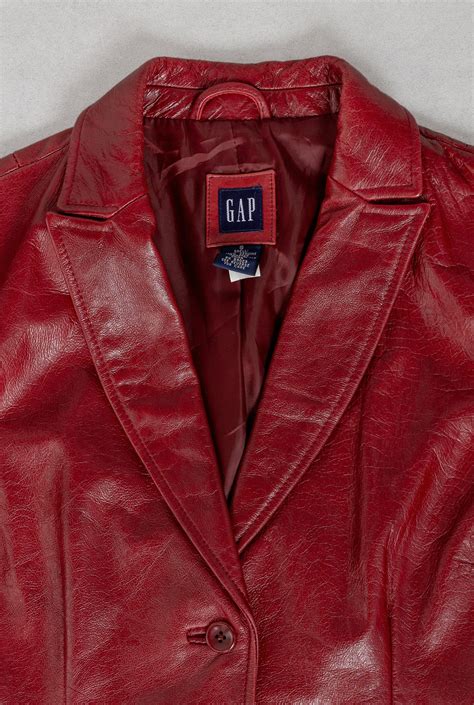 Red Leather Blazer Vintage Gap Light Jacket Coat Woman Etsy