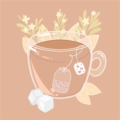 An Illustration Of A Tea Cup With Flowers In It And Some Ice Cubes On