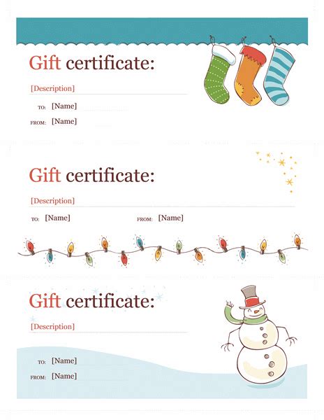 123certificates.com offers free certificate templates for all of your favorite holidays and more. Holiday gift certificates (Christmas Spirit design, 3 per ...