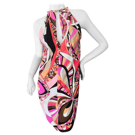 emilio pucci sexy slit halter 60 s style dress with gold chain choker for sale at 1stdibs