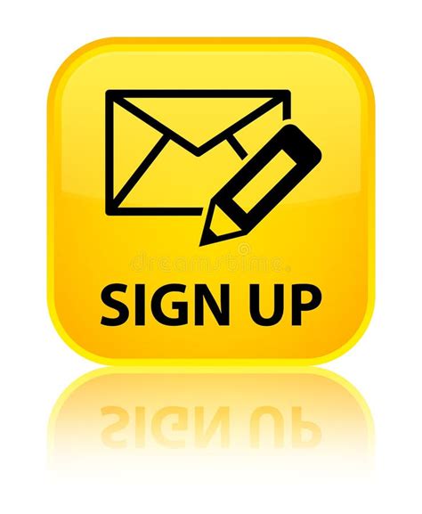 Sign Up Edit Mail Icon Special Yellow Square Button Stock