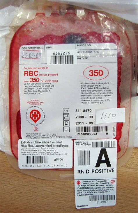 2009 Labels On A Bag Of Packed Red Cells The Complete