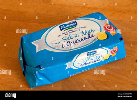 A Pack Of Traditional Breton Butter With Added Salt Flakes Stock Photo