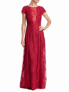 Ml Lhuillier Open Back Lace Gown In Raspberry Red Lyst