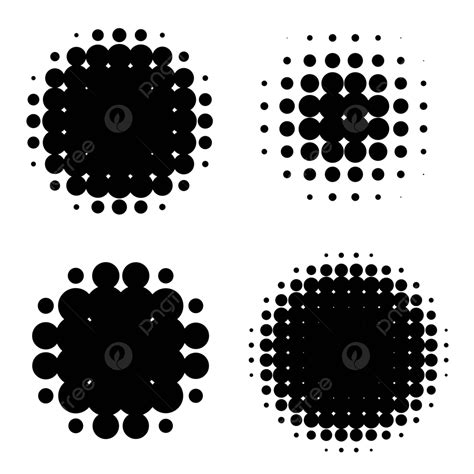 Collection Of Circular Halftone Design Elements Featuring Halftone Dots