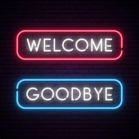 Welcome And Goodbye Vector Neon Text Banner Premium Vector